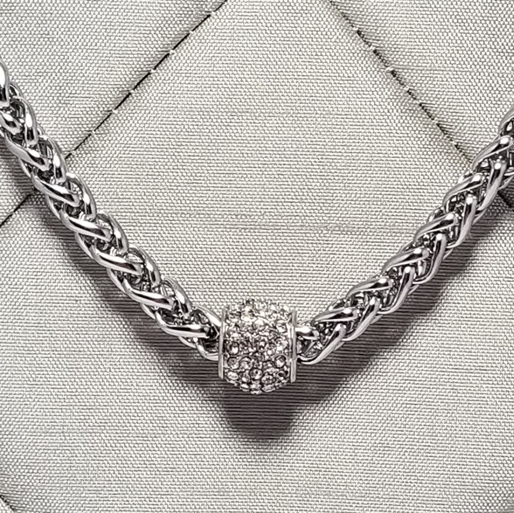 CZ Pave Ball Stainless Steel Necklace